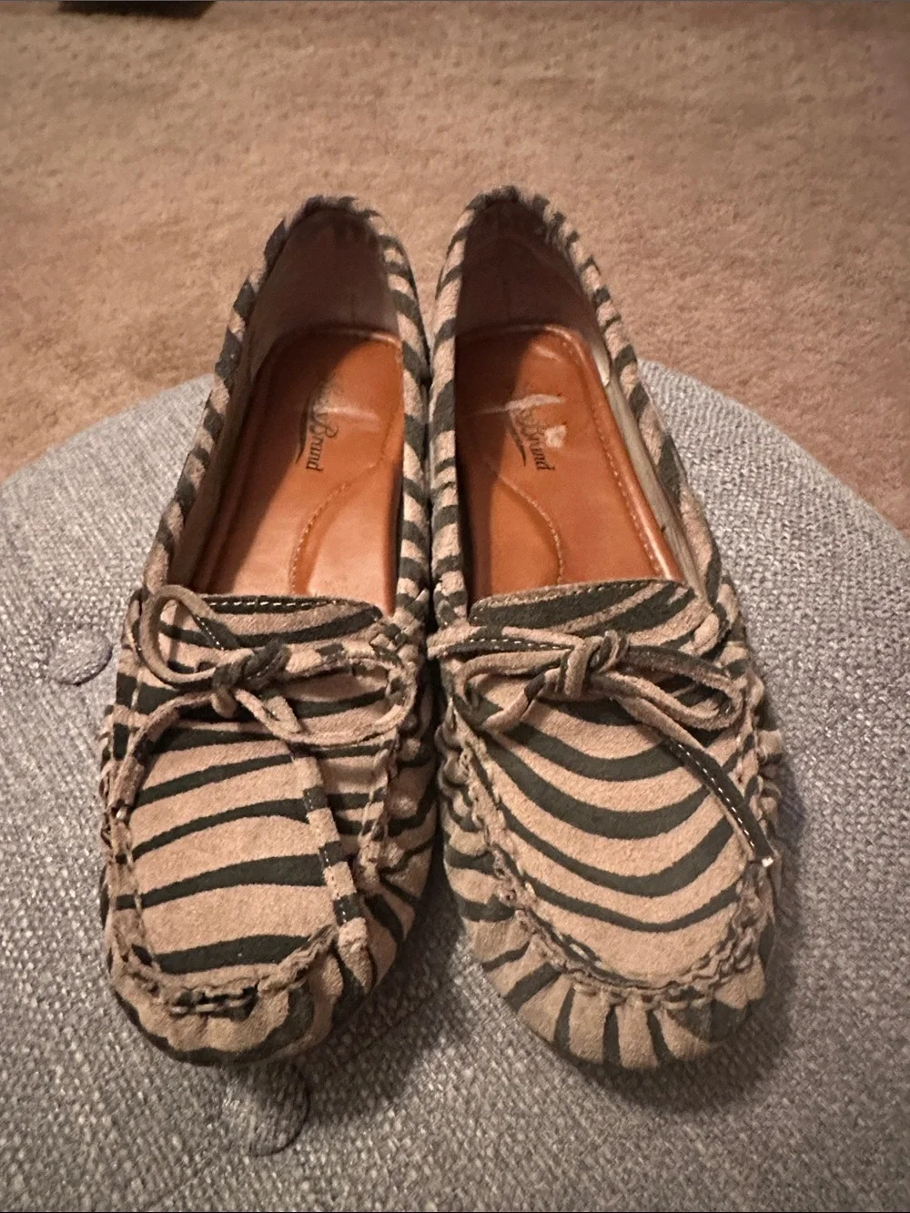 Lucky Brand Zebra-Print Suede Moccasin Flats in Brown and Black